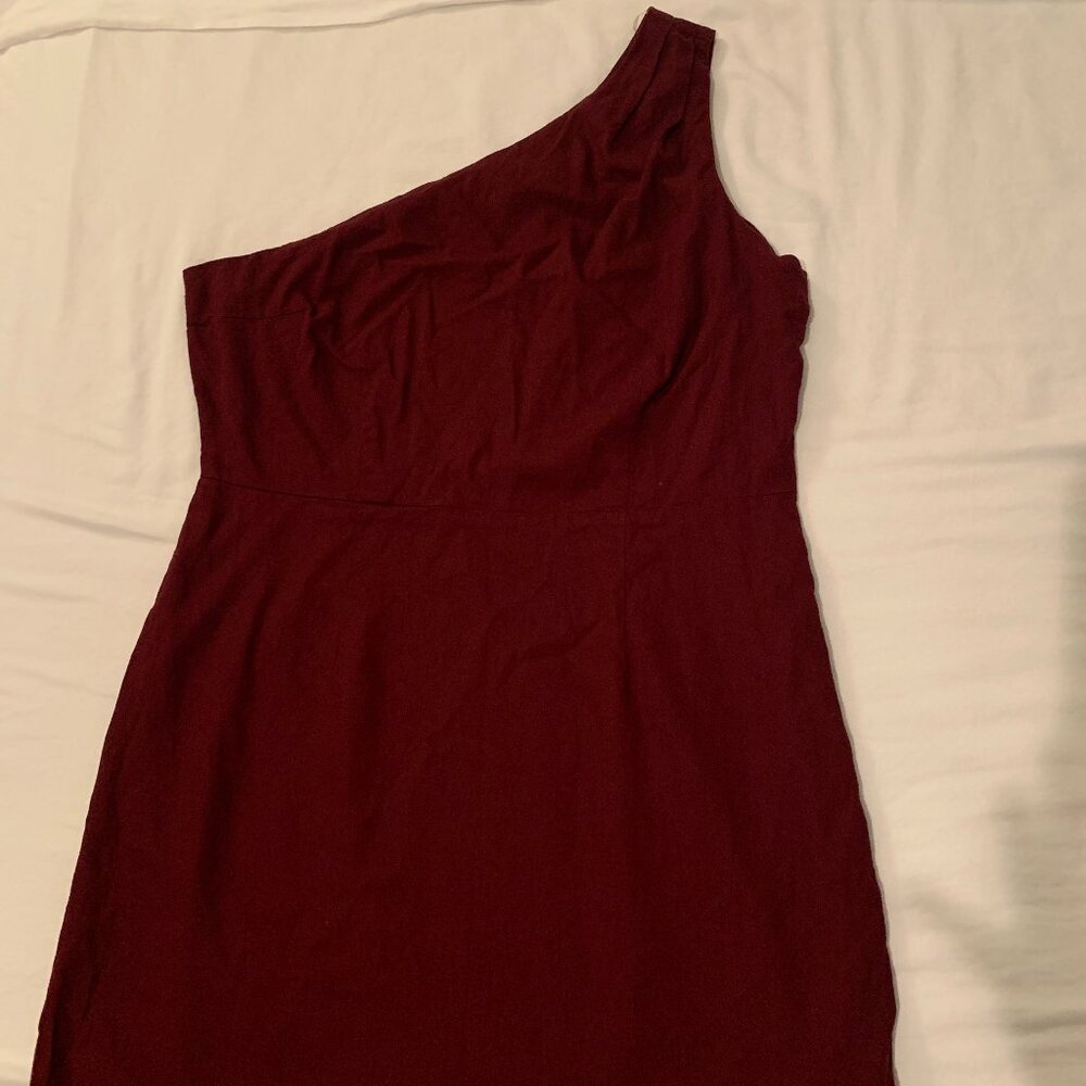 A New Day One Shoulder Burgundy Mini Dress